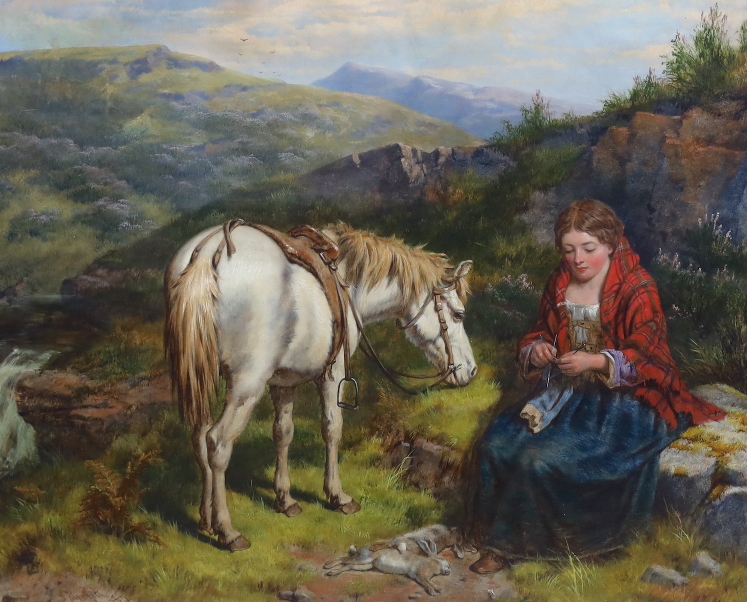 Isaac Henzell (1823-1875), Woman and pony in the Highlands, oil on canvas, 50 x 60cm